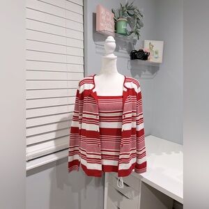Liz Claiborne Vintage 2 Piece Red/White/Tan Top Set‎